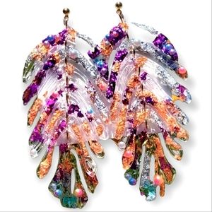 NEW Hawaiian palm leaf dangle earrings, 3.5" LONG